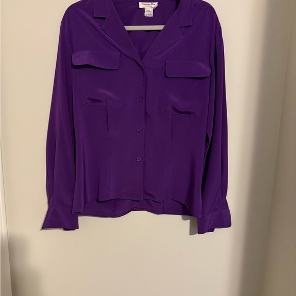 Dior Purple Buttoned Notched Collar Blouse Size 10 - Picture 2 of 5